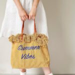Lettering Raffia Shoulder Bag