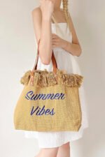Lettering Raffia Shoulder Bag - Image 2