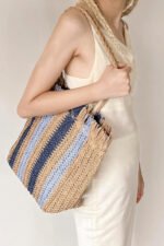 Striped Raffia Shopper Bag - Image 3
